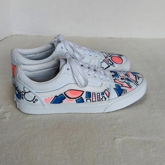 Handcrafted Colorful Doodles and Directions White Van's on white background - Picture 4 of 14